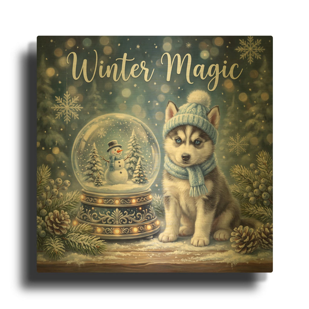 'Husky Winter Magic' By Veve Gold Metal Wall Art