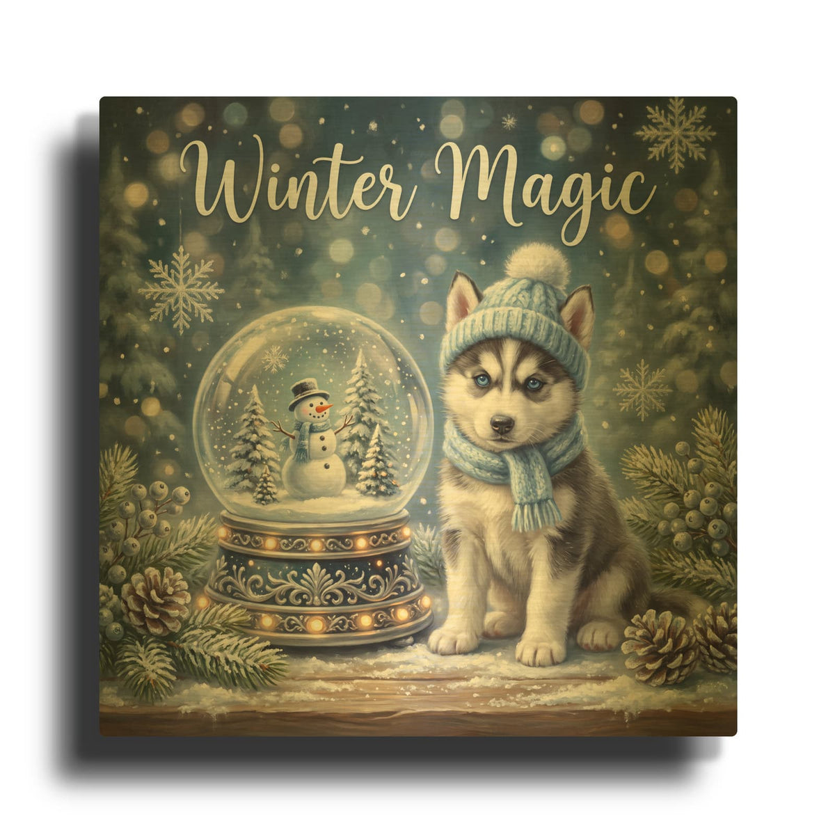 'Husky Winter Magic' By Veve Gold Metal Wall Art