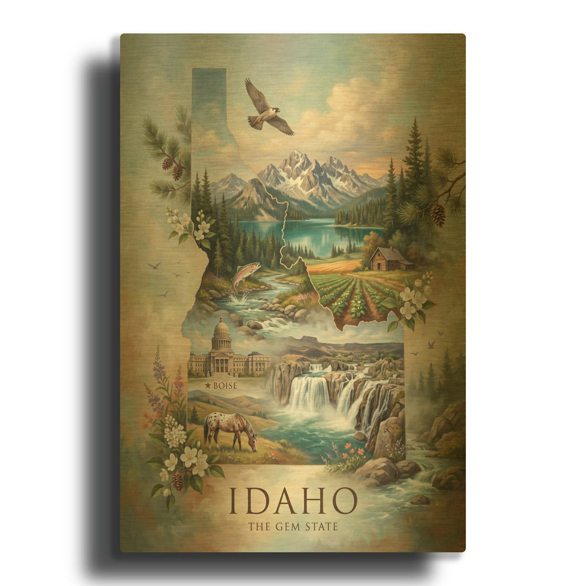 'Idaho The Gem State I' By Veve Gold Metal Wall Art