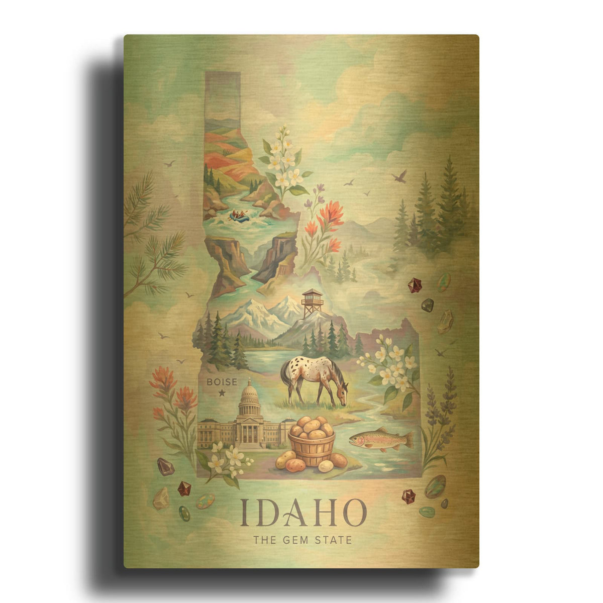 'Idaho The Gem State II' By Veve Gold Metal Wall Art