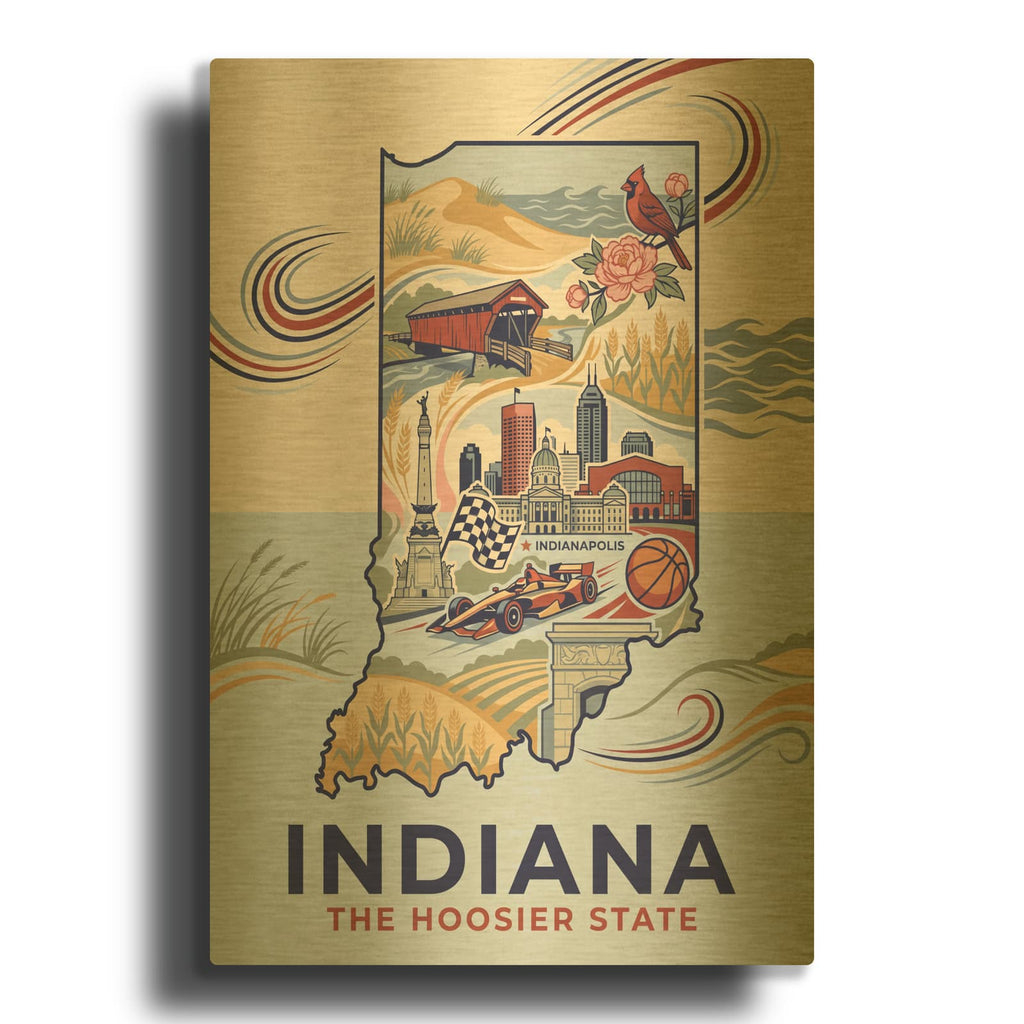 'Indiana The Hoosier State I' By Veve Gold Metal Wall Art
