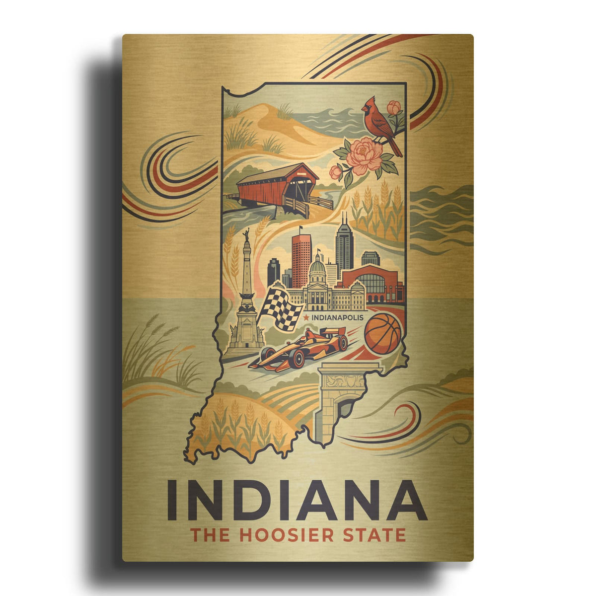 'Indiana The Hoosier State I' By Veve Gold Metal Wall Art