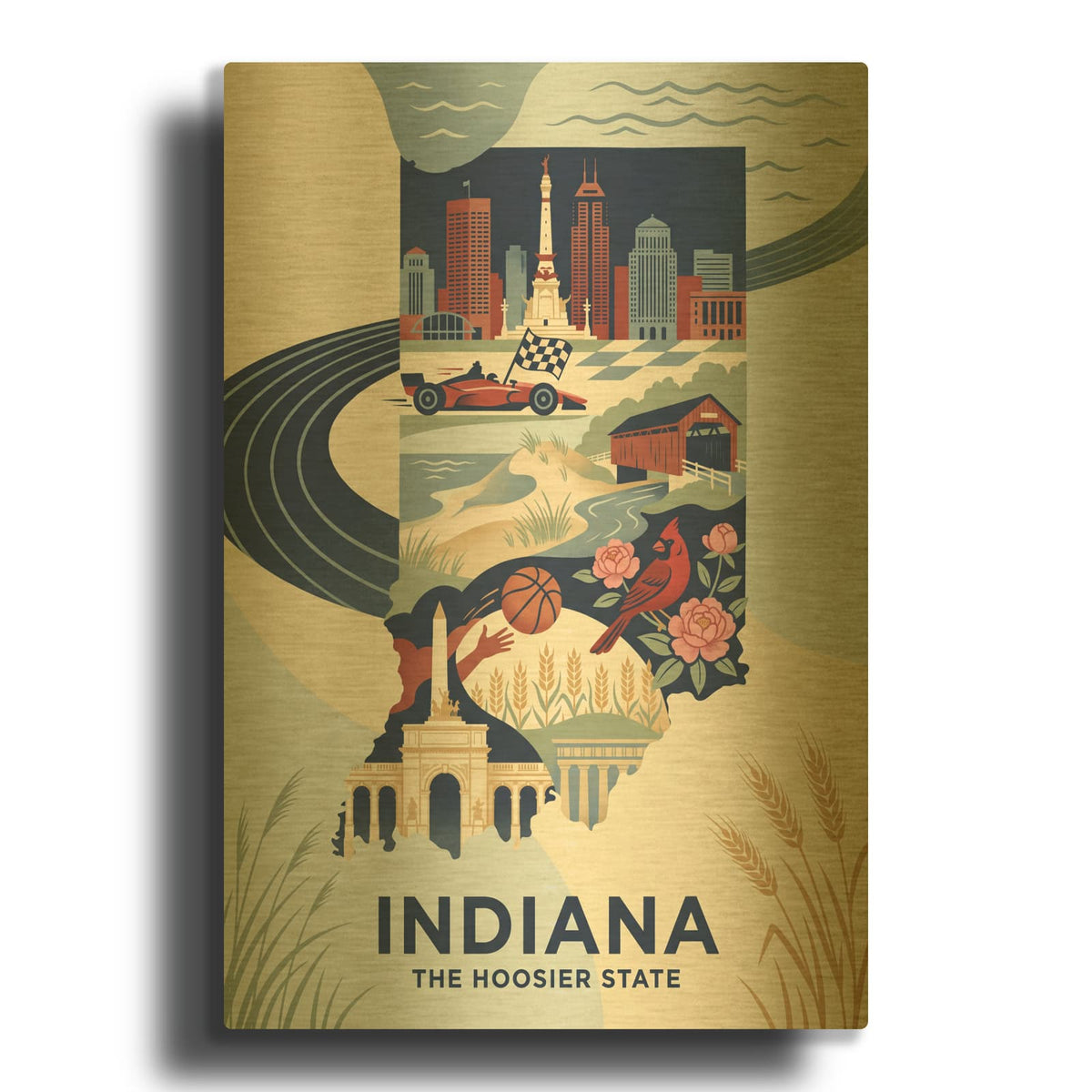'Indiana The Hoosier State II (1)' By Veve Gold Metal Wall Art