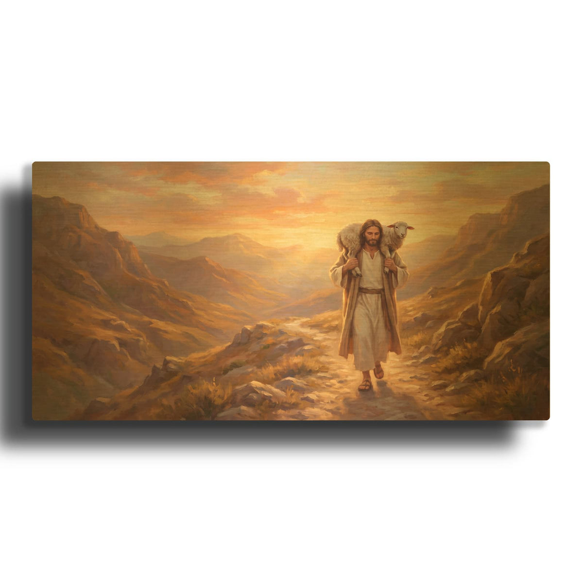 'Jesus and Lost Sheep' By Veve Gold Metal Wall Art