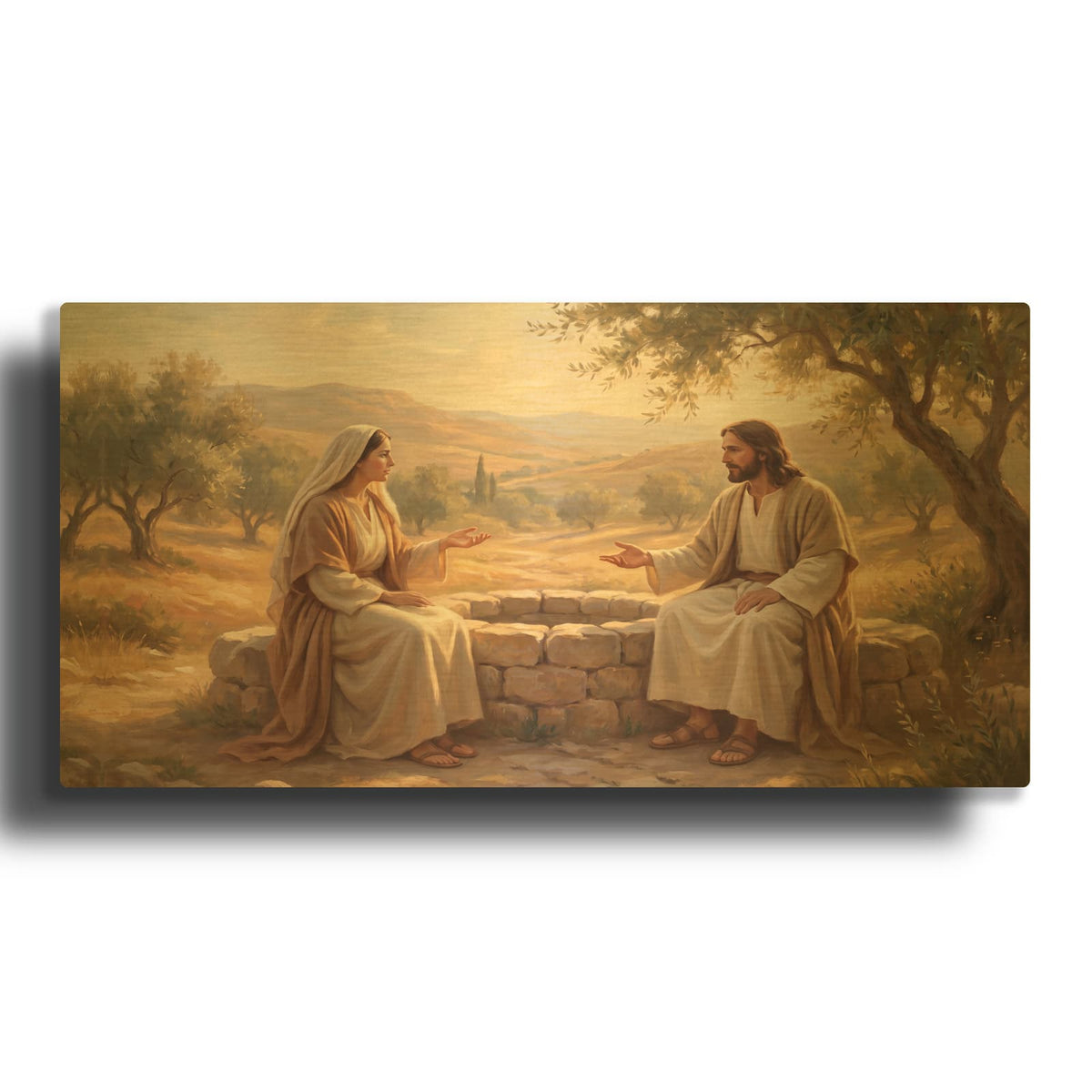 'Jesus and Samaritan Woman' By Veve Gold Metal Wall Art