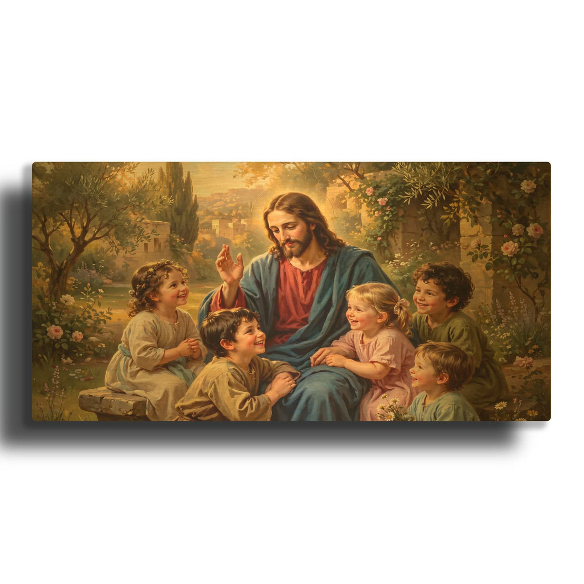 'Jesus Blessing Children' By Veve Gold Metal Wall Art