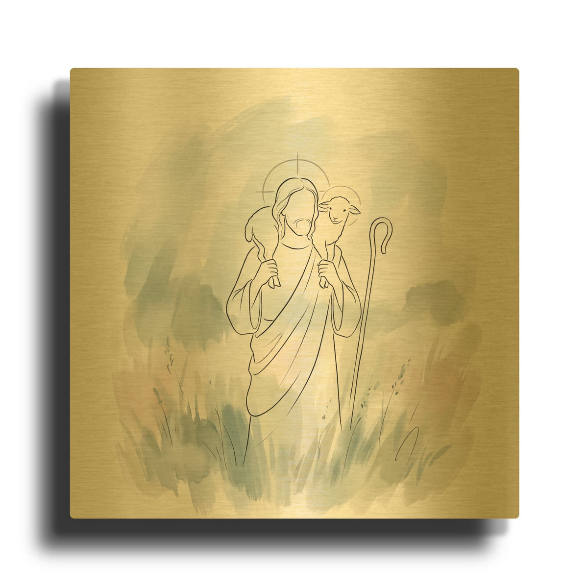 'Jesus Good Shepherd Minimalist' By Veve Gold Metal Wall Art