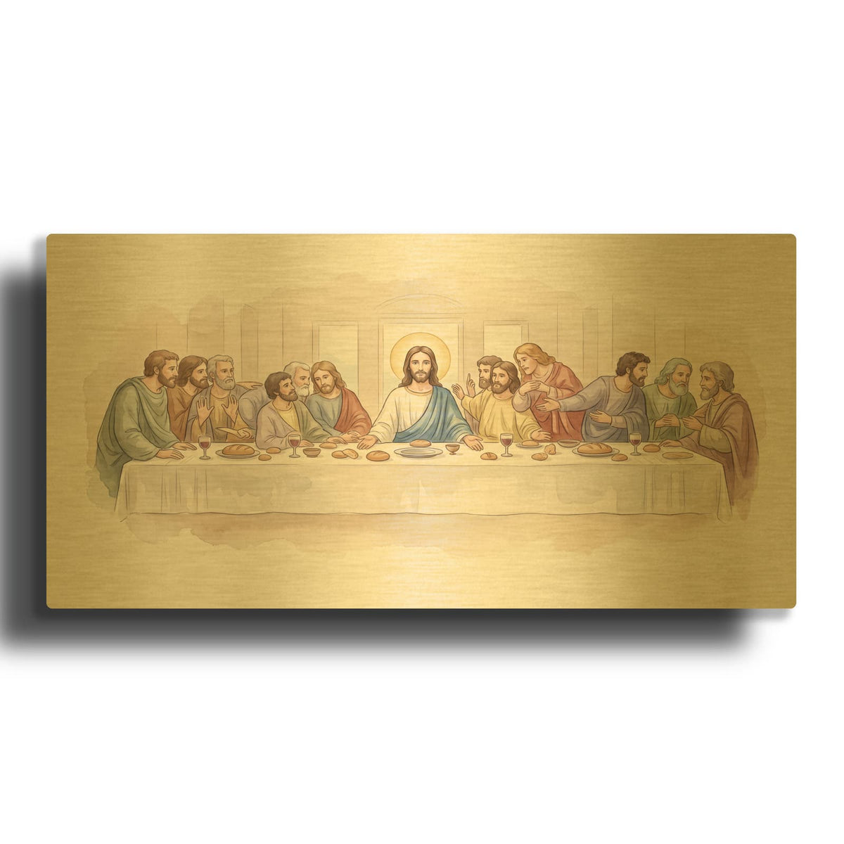 'Jesus Last Supper Watercolor' By Veve Gold Metal Wall Art