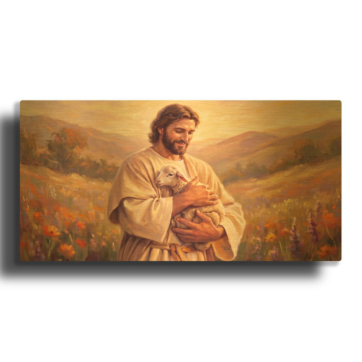 'Jesus with Lamb' By Veve Gold Metal Wall Art