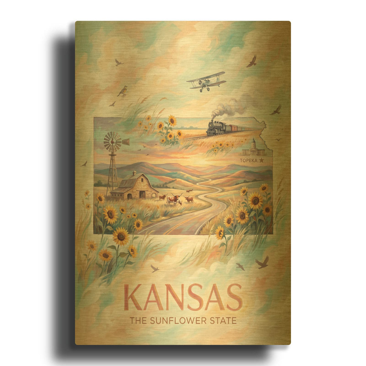 'Kansas The Sunflower State II' By Veve Gold Metal Wall Art