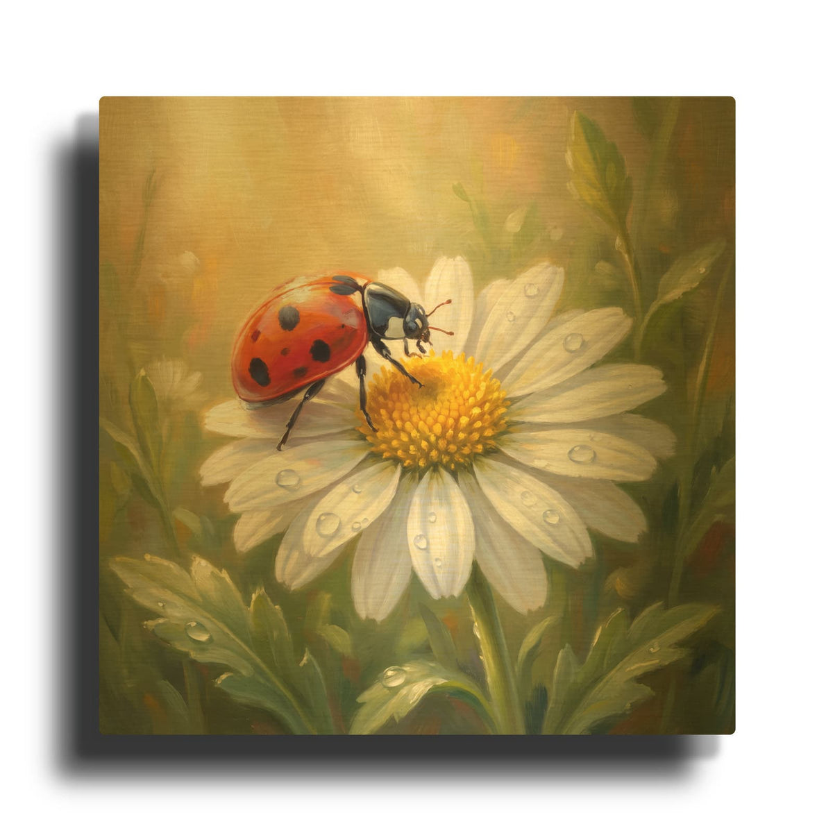 'Ladybug and Daisy' By Veve Gold Metal Wall Art