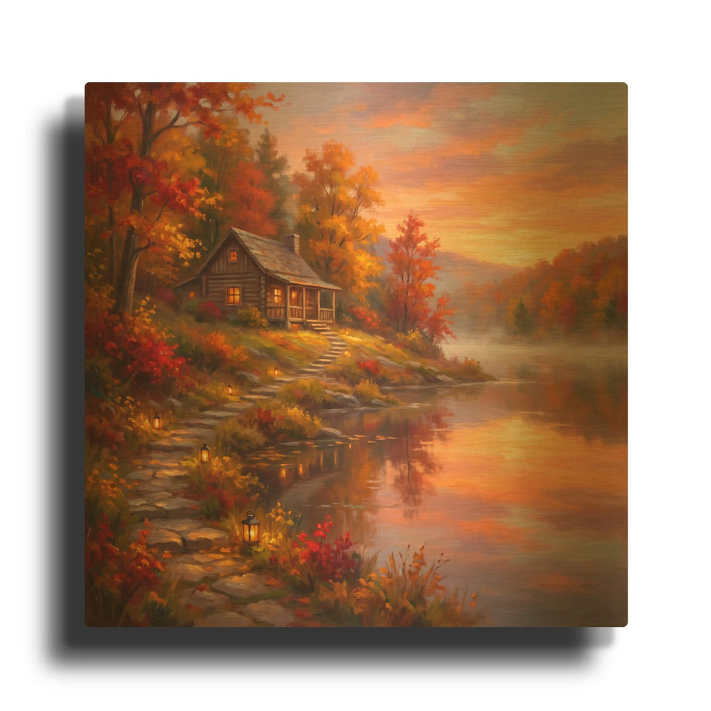 'Lake House at Sunrise' By Veve Gold Metal Wall Art