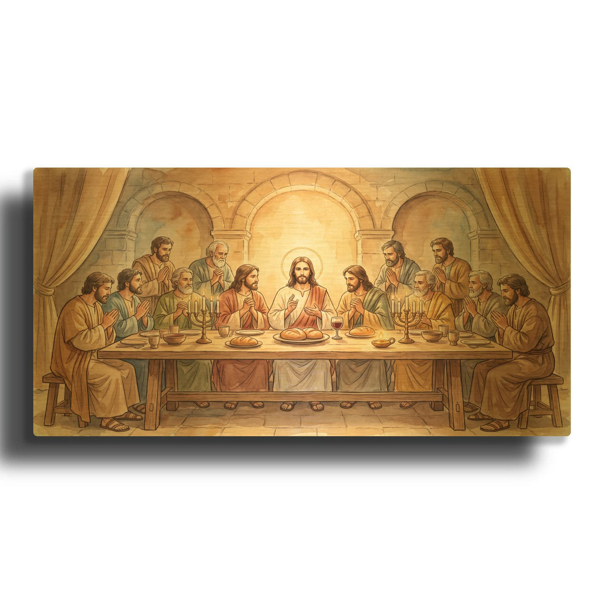 'Last Supper Watercolor I' By Veve Gold Metal Wall Art