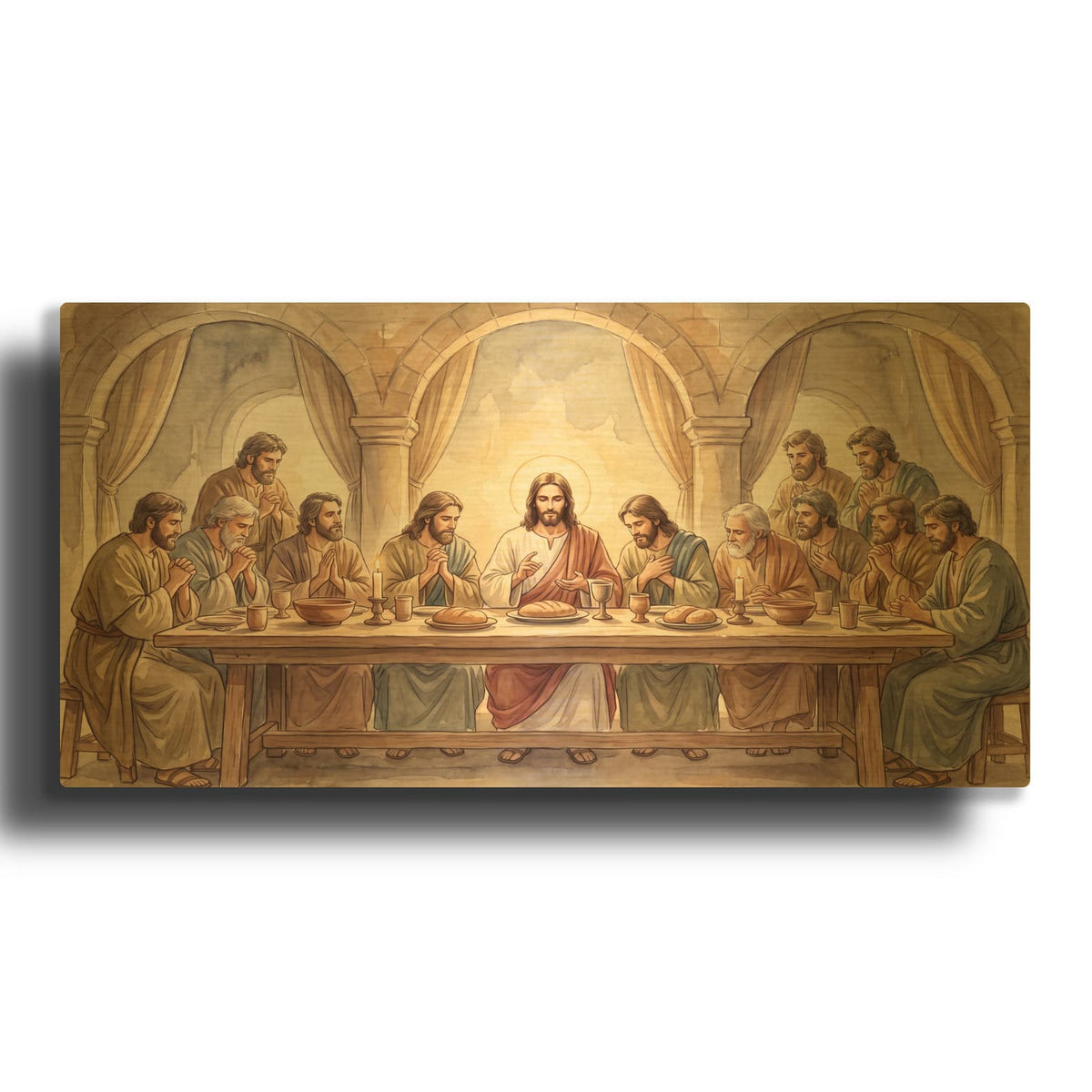 'Last Supper Watercolor II' By Veve Gold Metal Wall Art