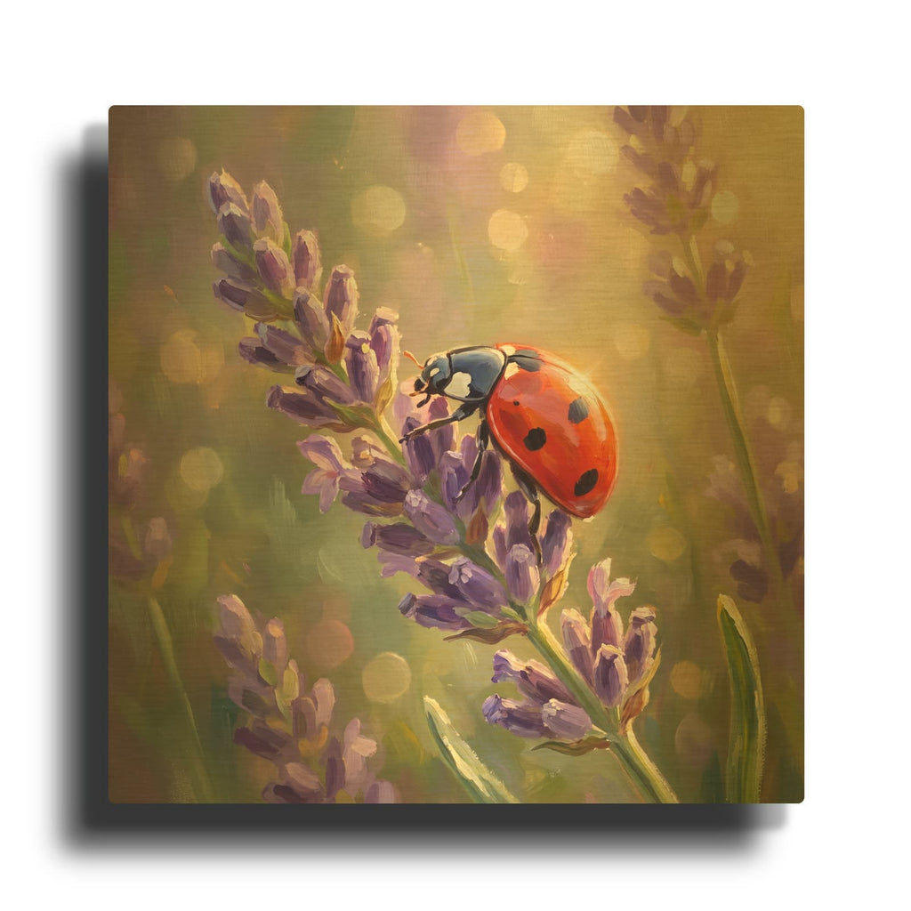 'Lavender and Ladybug' By Veve Gold Metal Wall Art