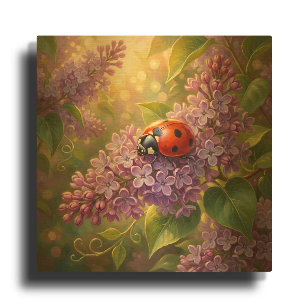 'Lilac and Ladybug' By Veve Gold Metal Wall Art