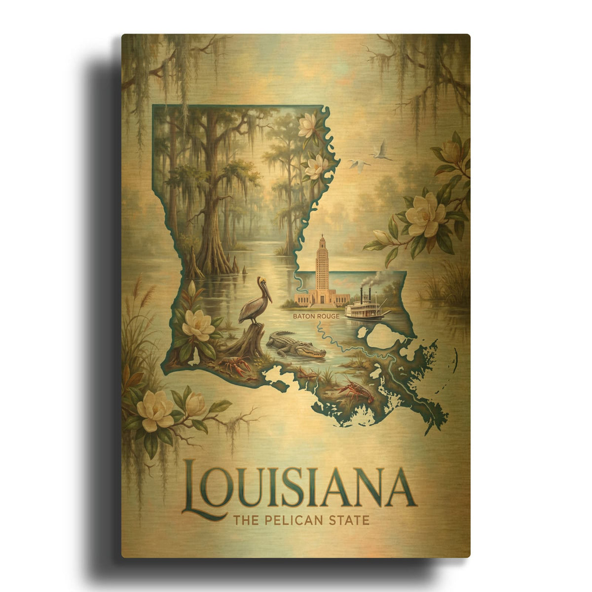 'Louisiana The Pelican State I' By Veve Gold Metal Wall Art