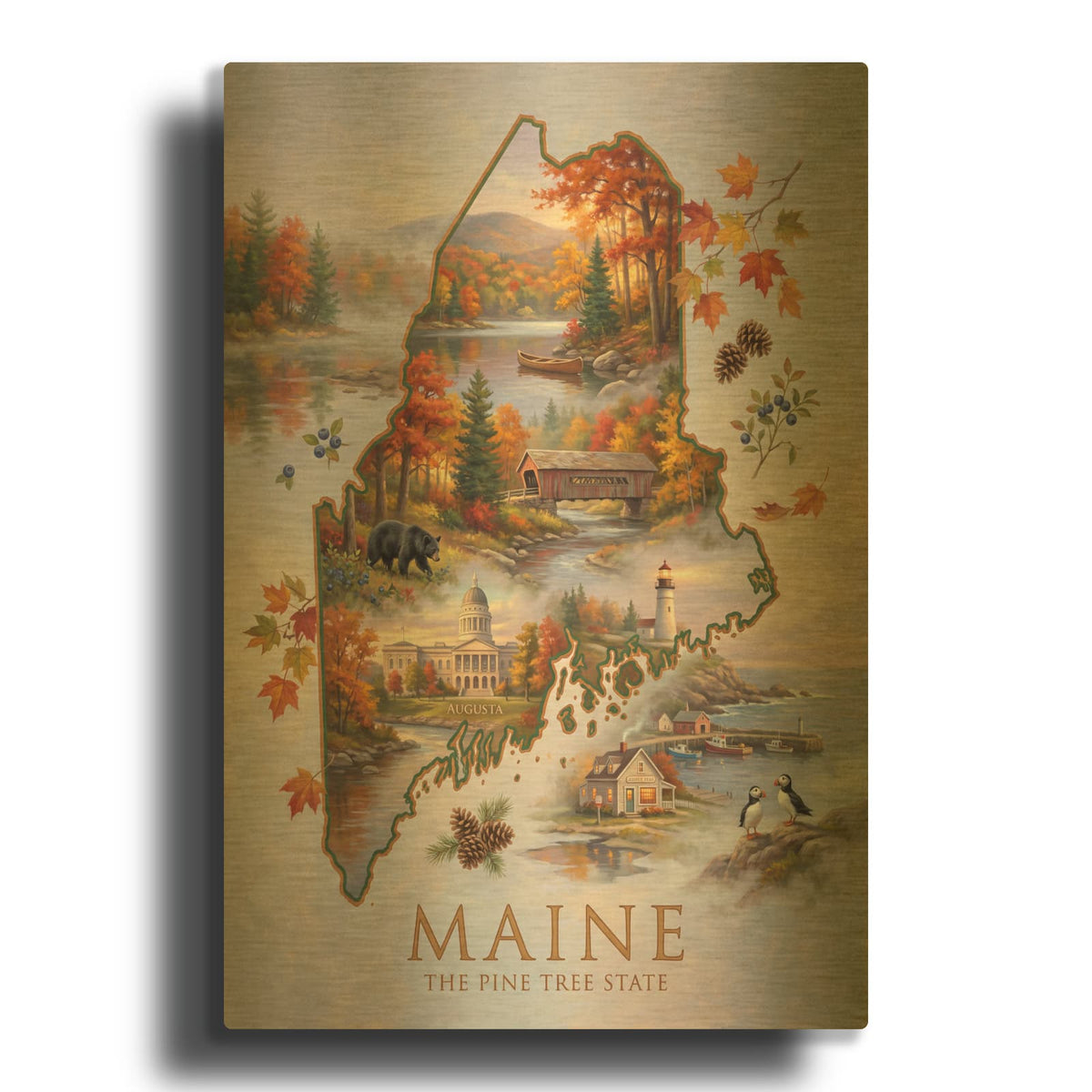 'Maine The Pine Tree State II' By Veve Gold Metal Wall Art