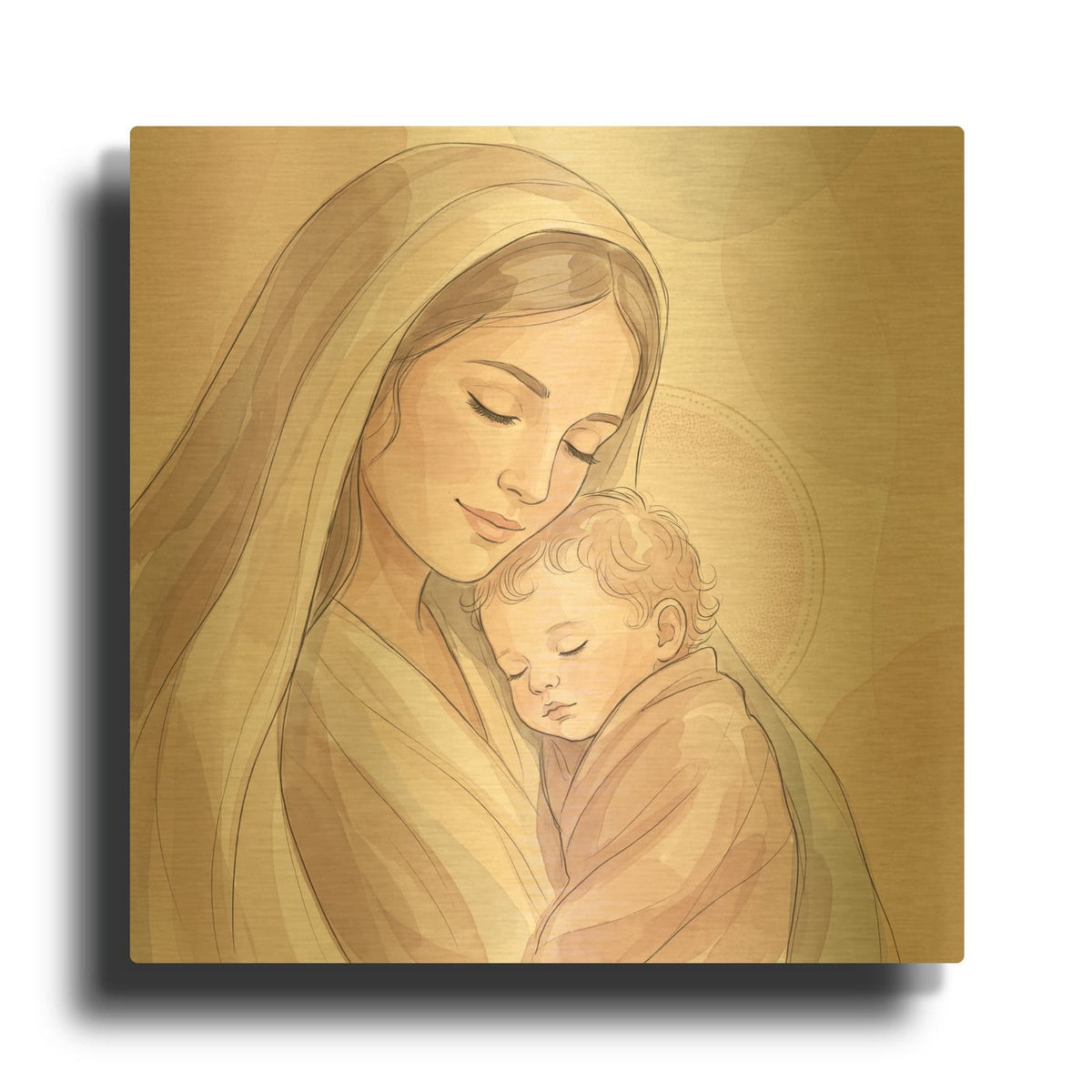 'Mary with Child Minimalist' By Veve Gold Metal Wall Art