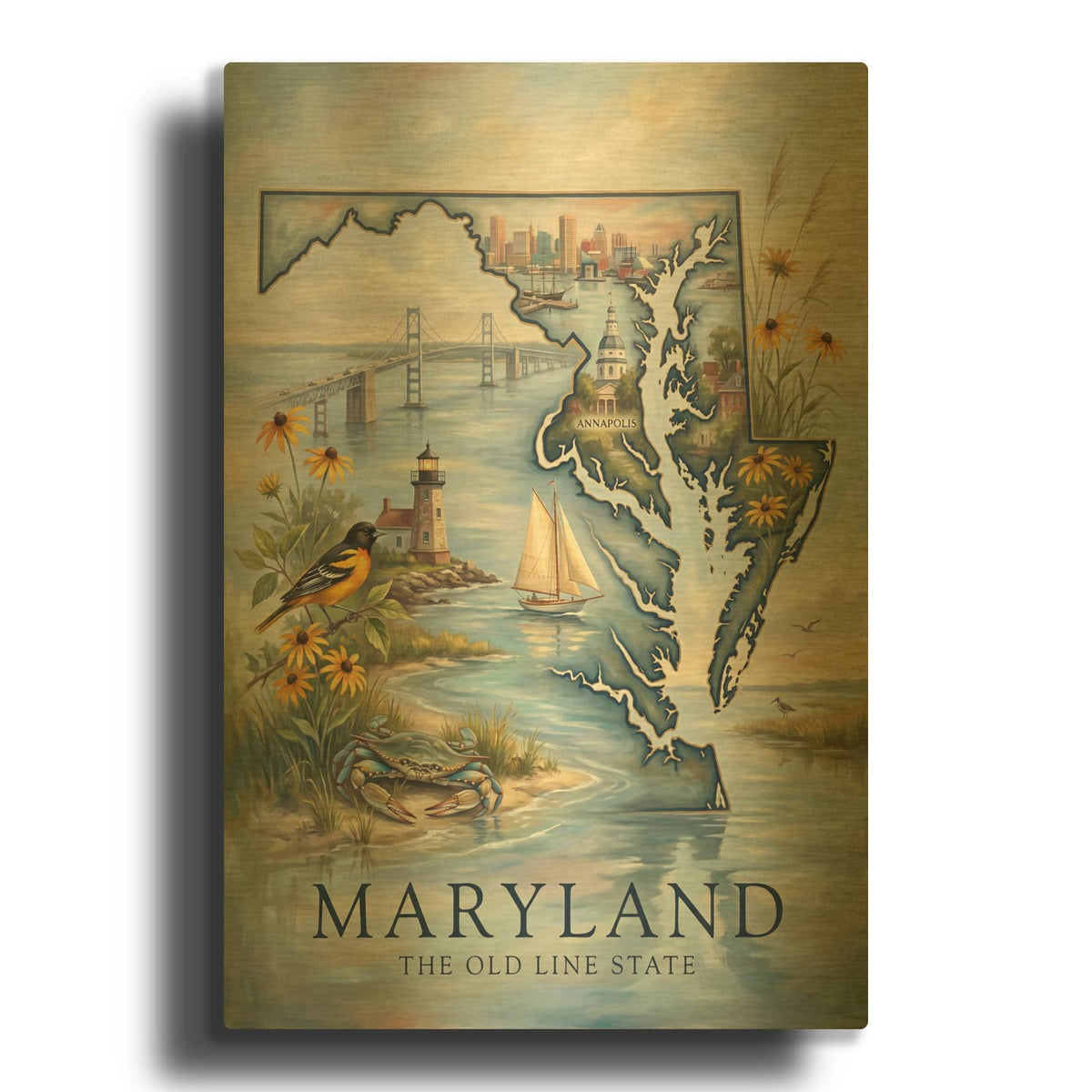 'Maryland The Old Line State II' By Veve Gold Metal Wall Art