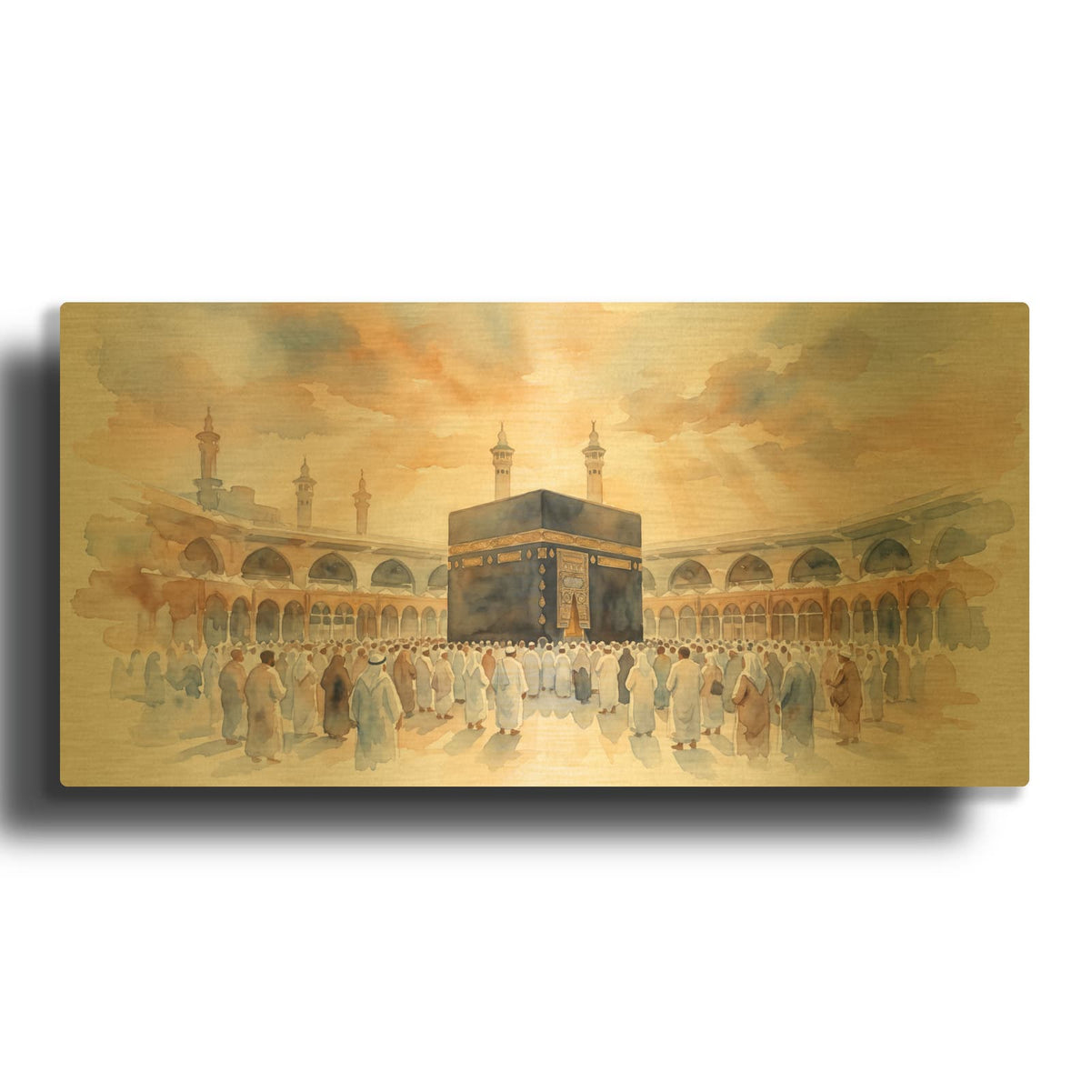 'Mecca Kaaba Watercolors' By Veve Gold Metal Wall Art