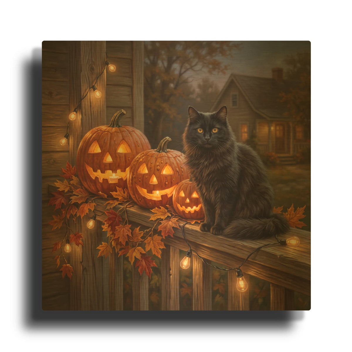 'Midnight Pumpkin Porch' By Veve Gold Metal Wall Art