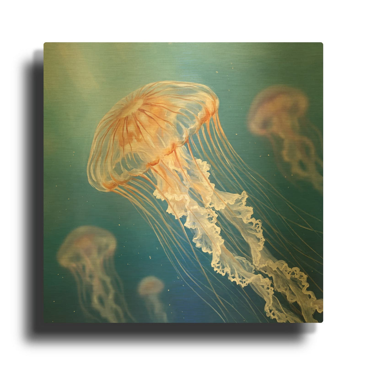 'Night Lights Golden Jellyfish' By Veve Gold Metal Wall Art