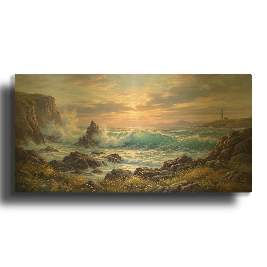 'Ocean Majesty Waves Against the Cliff' By Veve Gold Metal Wall Art