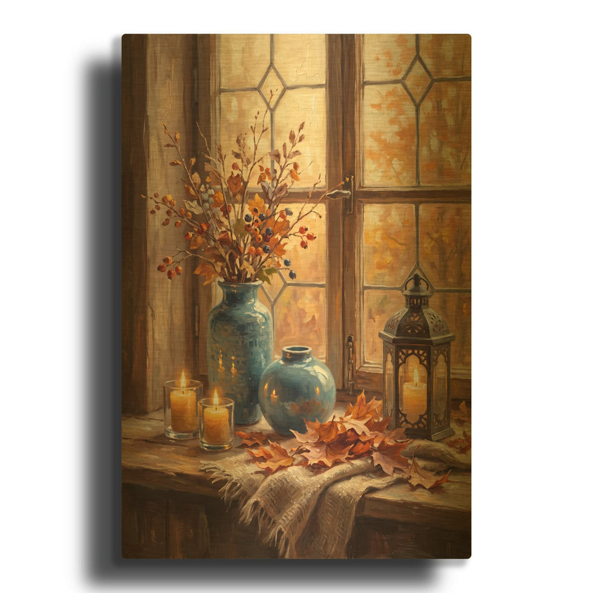 'October by the Window' By Veve Gold Metal Wall Art