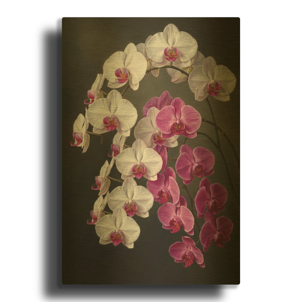 'Orchid Cascade Dream' By Veve Gold Metal Wall Art
