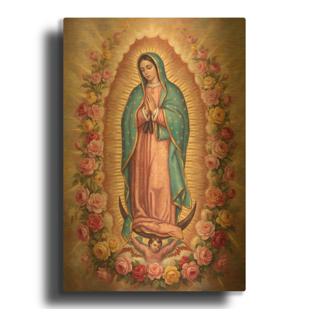 'Our Lady Guadalupe in Golden Light' By Veve Gold Metal Wall Art