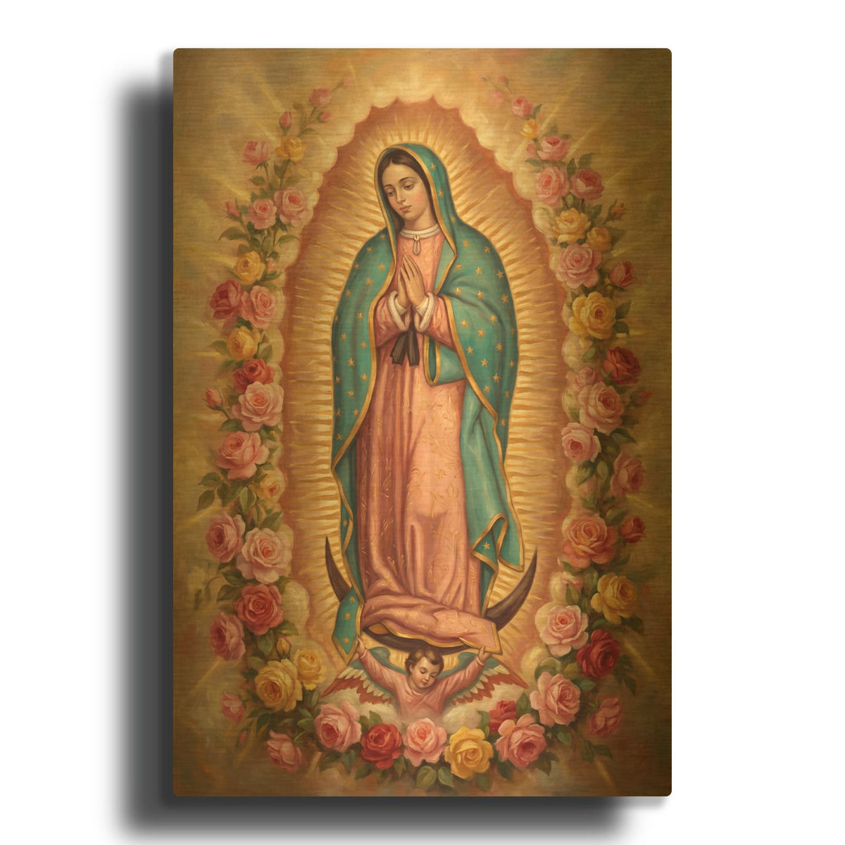 'Our Lady Guadalupe in Golden Light' By Veve Gold Metal Wall Art