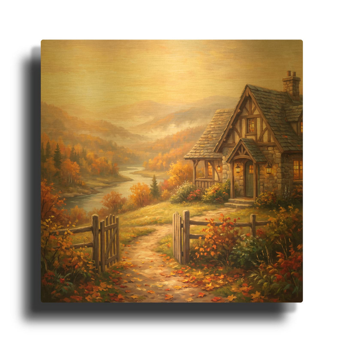 'Overlooking River Valley' By Veve Gold Metal Wall Art