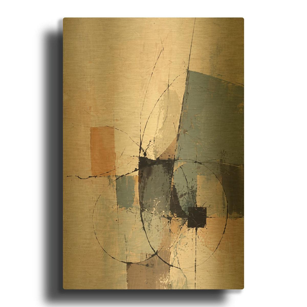 'Peach Circle Study-Quiet Geometry' By Veve Gold Metal Wall Art
