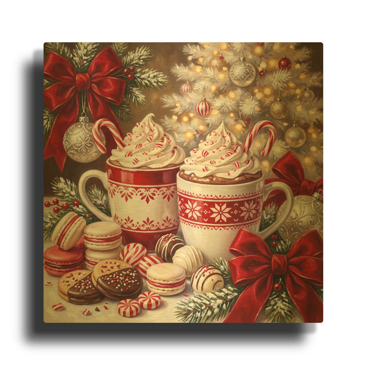 'Peppermint Christmas Red and White' By Veve Gold Metal Wall Art