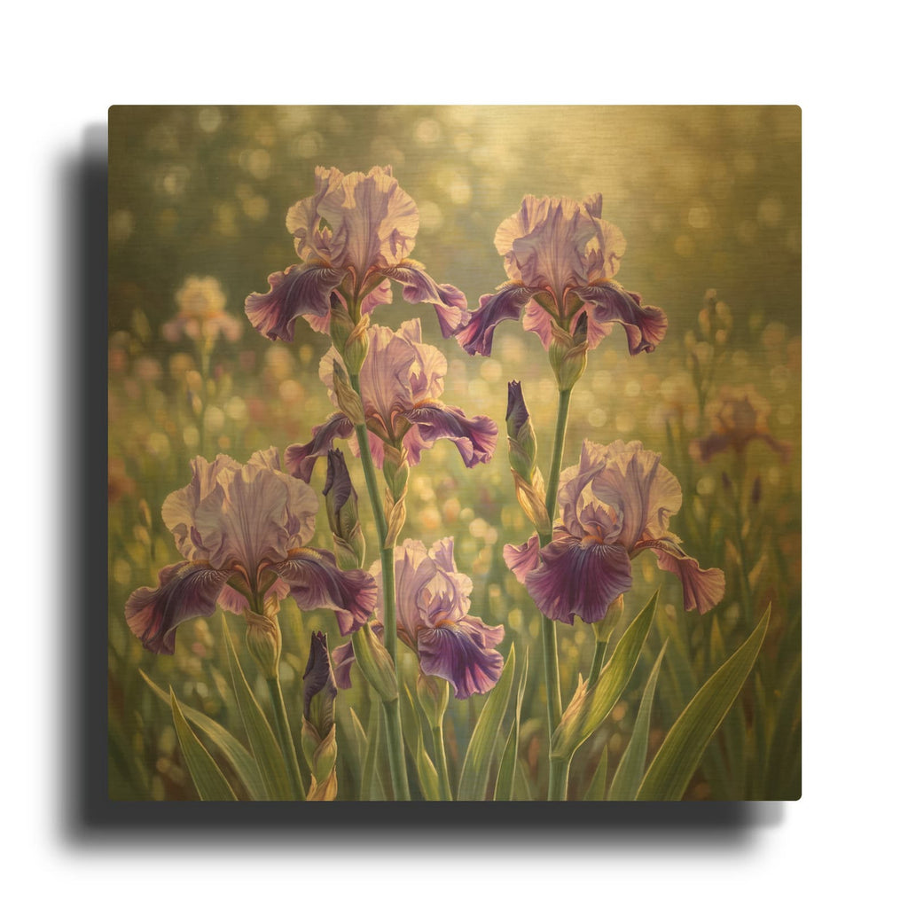 'Purple Daydream Irises' By Veve Gold Metal Wall Art