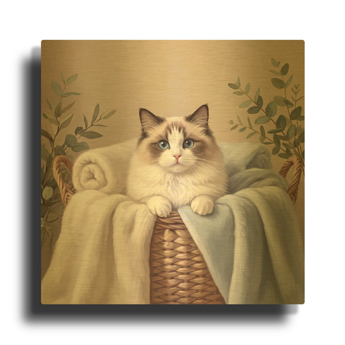 'Ragdoll Cat in Laundry Basket' By Veve Gold Metal Wall Art