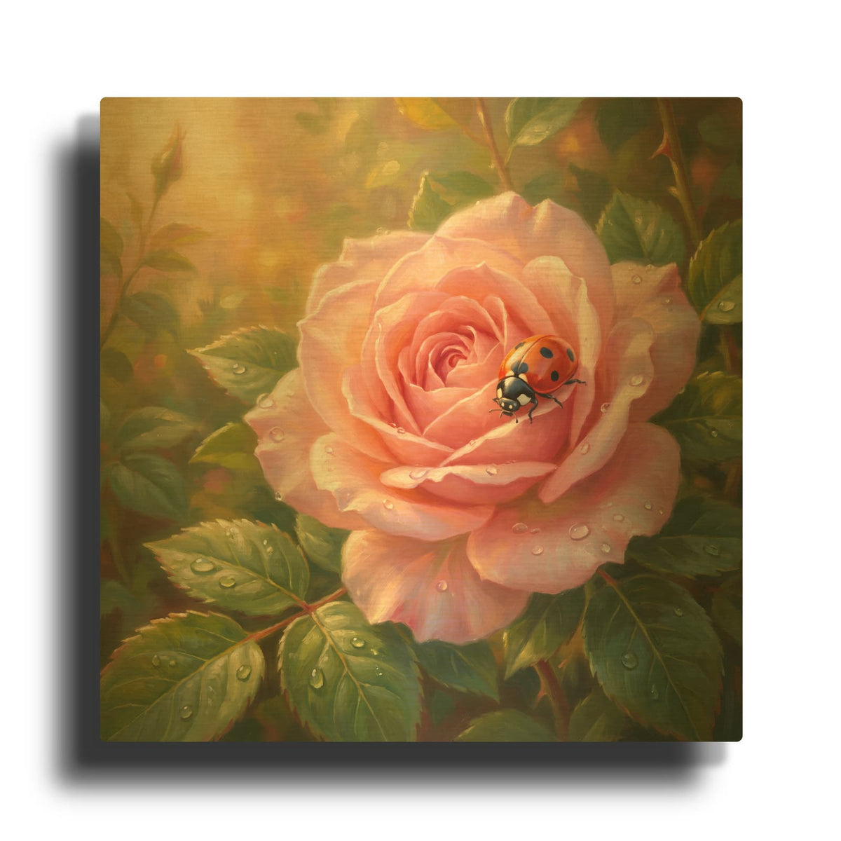 'Rose and Ladybug' By Veve Gold Metal Wall Art