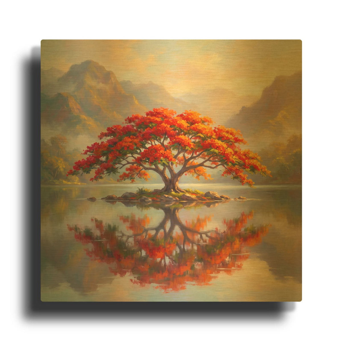 'Royal Poinciana Reflection' By Veve Gold Metal Wall Art