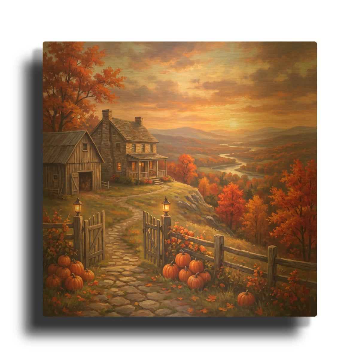 'Rustic Homestead Above Valley' By Veve Gold Metal Wall Art