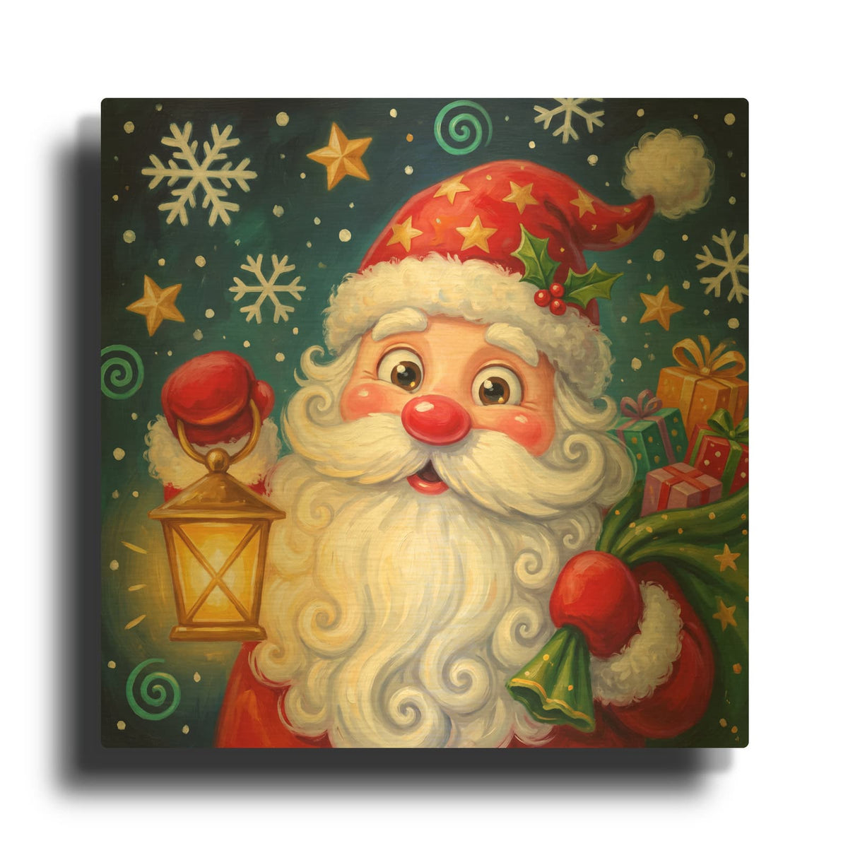 'Santa's Magical Christmas Night' By Veve Gold Metal Wall Art