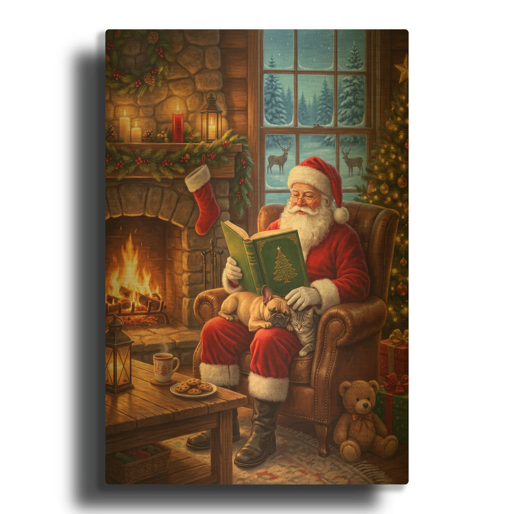 'Santa’s Cozy Christmas Story' By Veve Gold Metal Wall Art