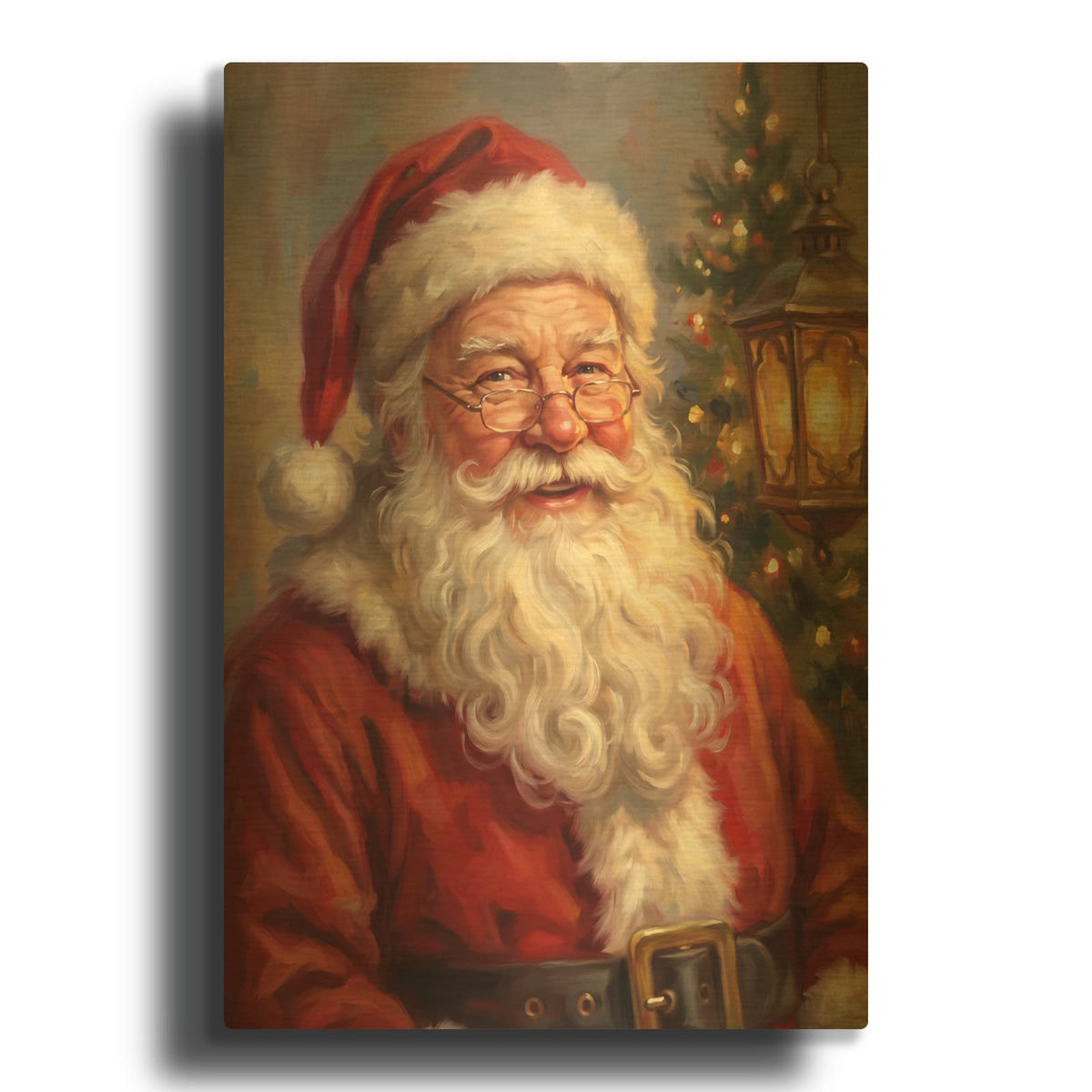 'Santa’s Lantern Glow' By Veve Gold Metal Wall Art