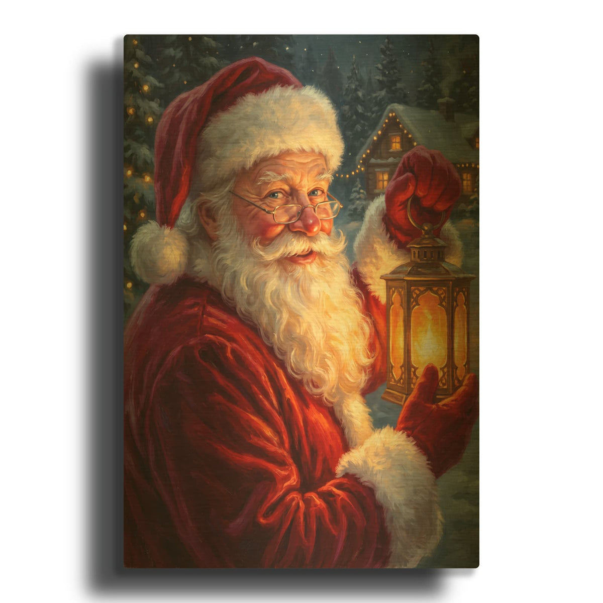 'Santa’s Lantern on Christmas Eve' By Veve Gold Metal Wall Art