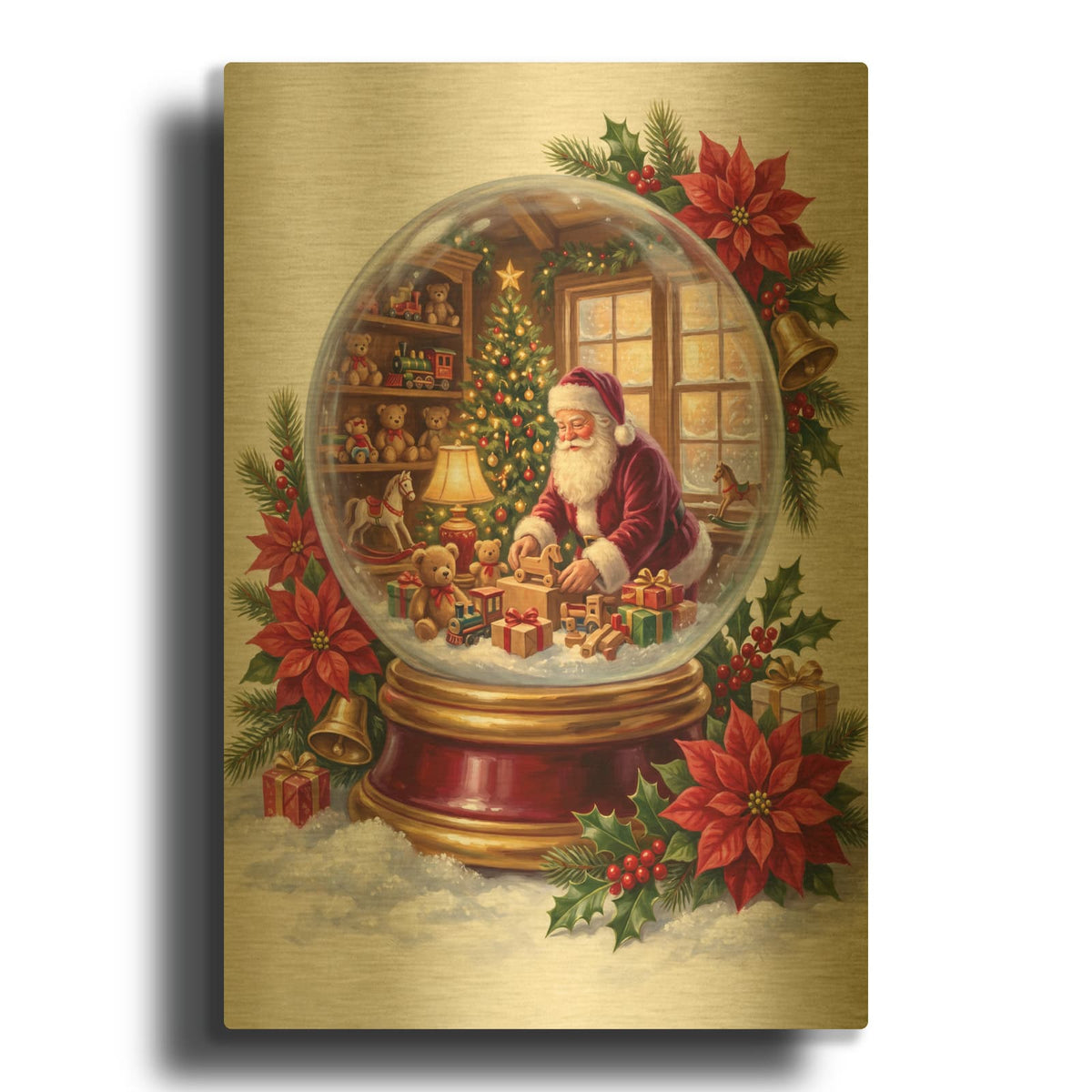 'Santa’s Magical Toy Workshop' By Veve Gold Metal Wall Art