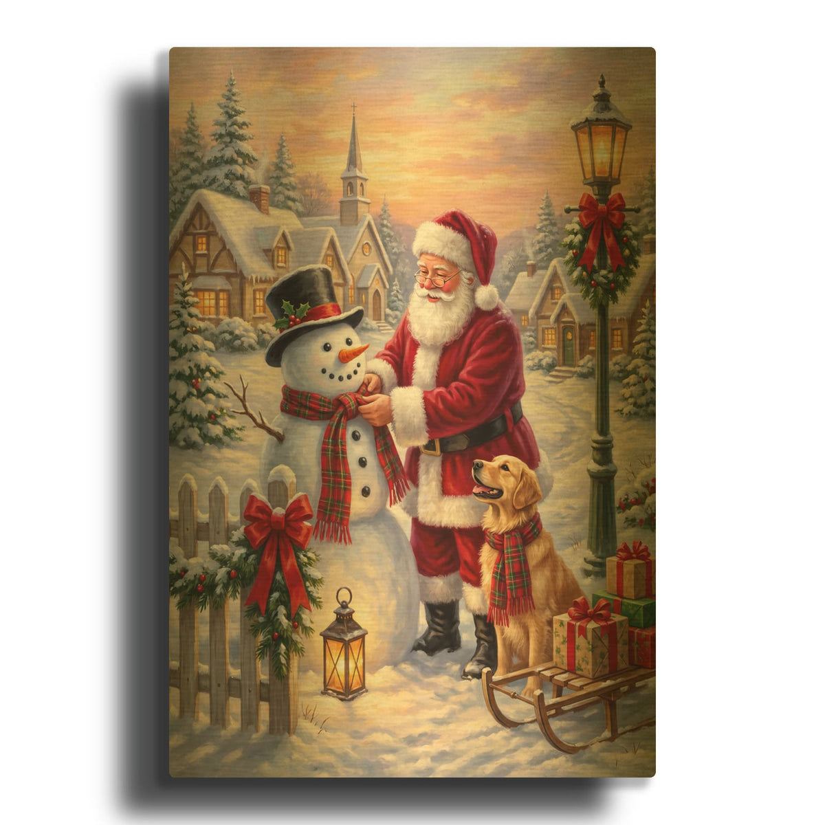 'Santa’s Snowman Christmas' By Veve Gold Metal Wall Art