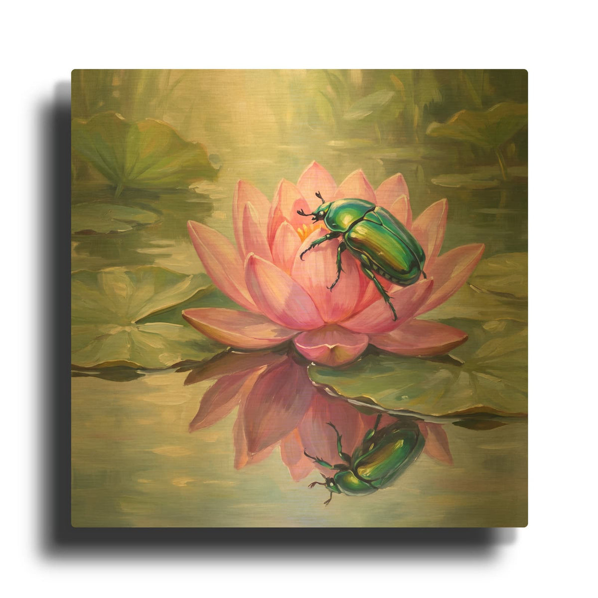 'Scarab Beetle in Lotus Pond' By Veve Gold Metal Wall Art