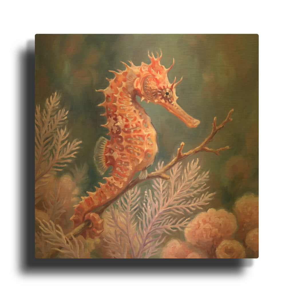 'Seahorse Among Lavender Corals' By Veve Gold Metal Wall Art