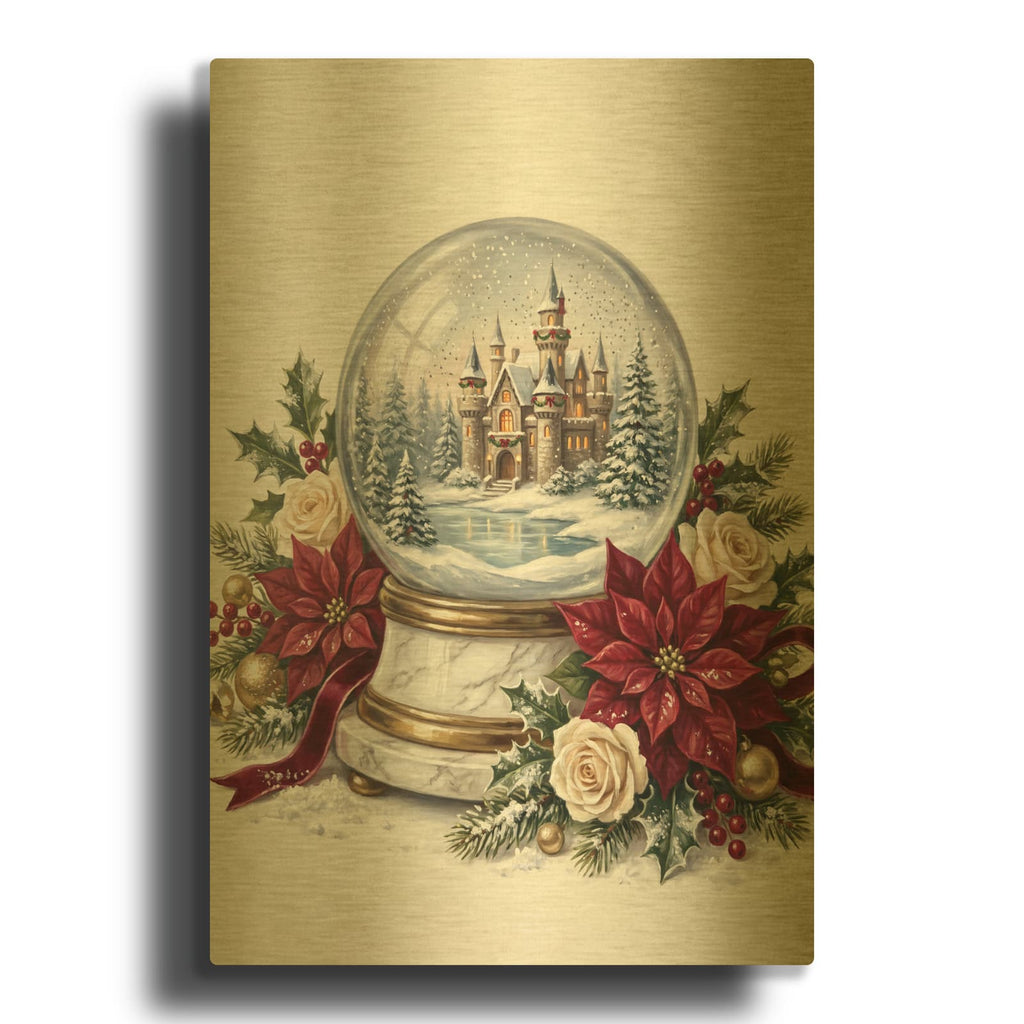 'Snow Globe Magical Christmas Castle' By Veve Gold Metal Wall Art