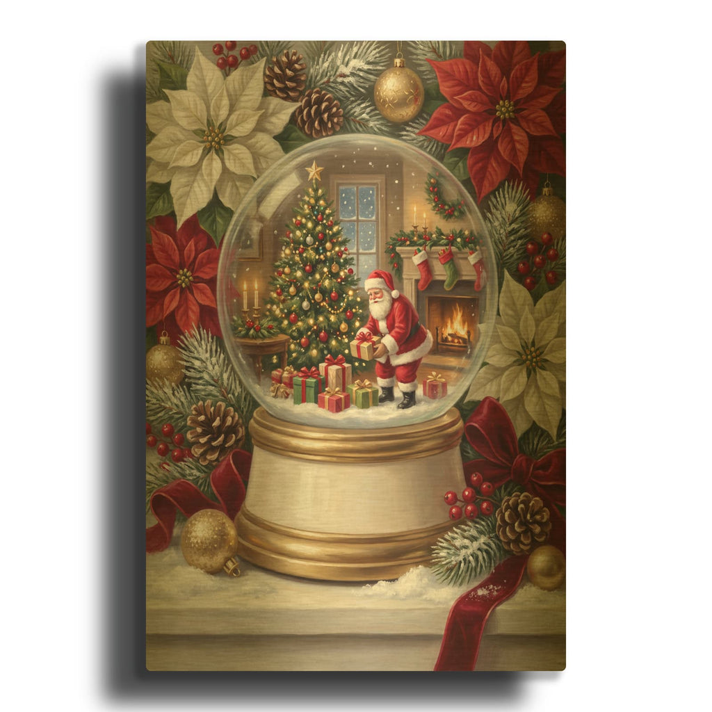 'Snow Globe Santa' By Veve Gold Metal Wall Art